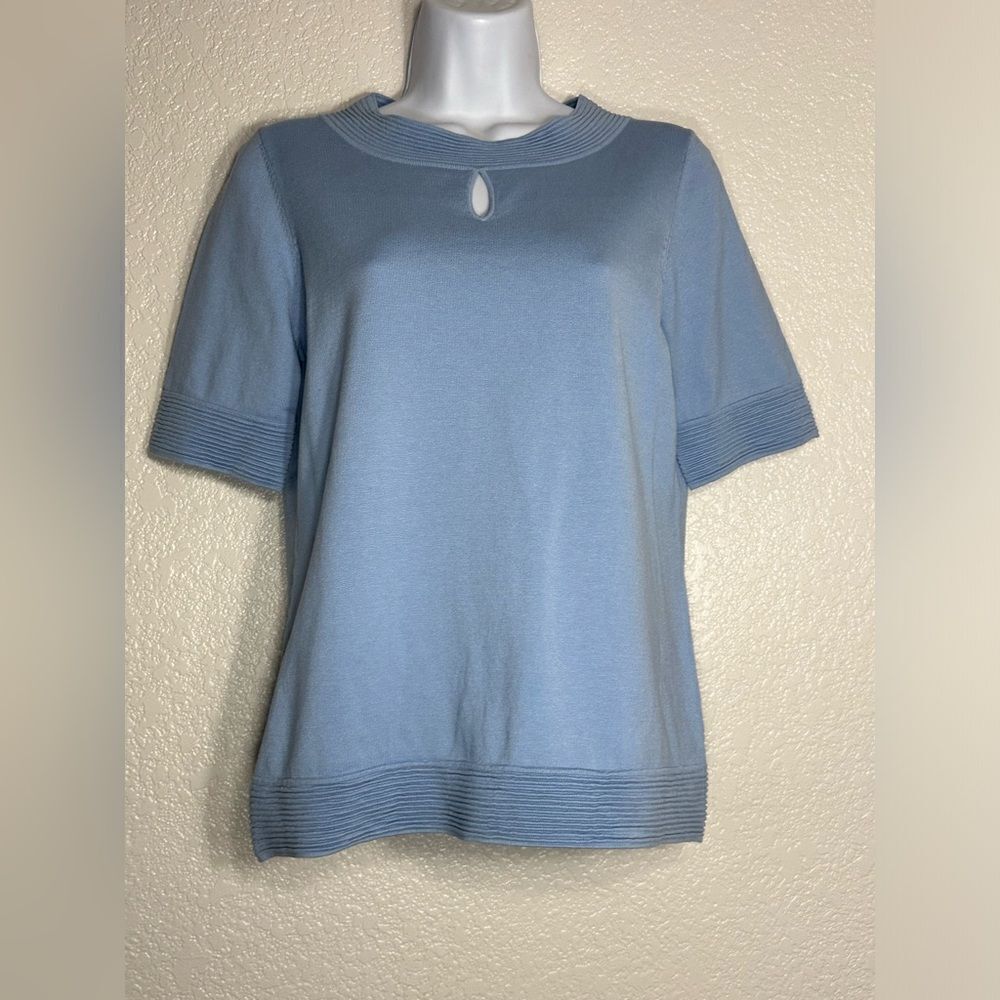 Pendleton Light Blue Silk Cotton Blend keyhole Sweater Size Small